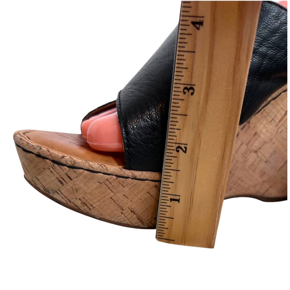 Born Leather Wedge Sandal Cork Platform Cross Strap & Buckle in Black Womens 9M - Picture 9 of 13